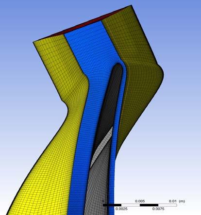 Deterministic volume-averaged CFD solver Three-dimensional geometry and mesh of one blade passage including stator, rotor and part of diffuser are reproduced in ANSYS turbomachinery package.