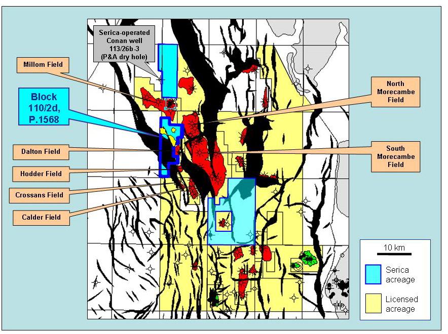 Figure 2.1 Block 110/2d (P.1568) Location Map The licence application for block 110/2d was made in May 2008, which was prior to the drilling of Serica's Conan Prospect in nearby block 113/26b.