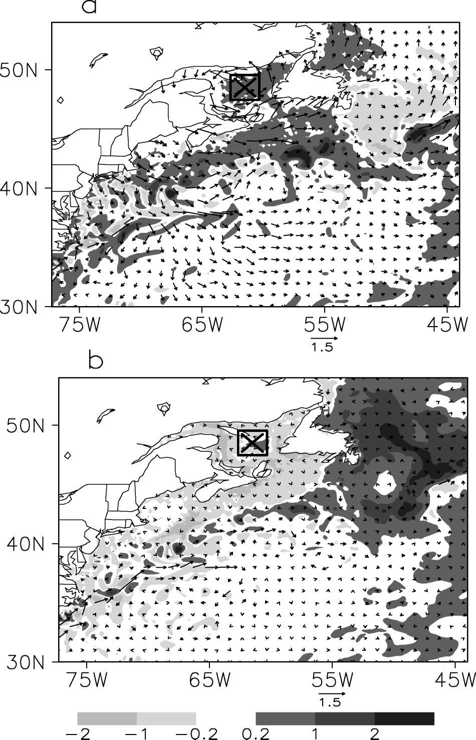 2448 MONTHLY WEATHER REVIEW VOLUME 132 FIG. 19. SST differences between the 48-h simulation minus initial state, using partially coupled models: (a) BOMB-no-heat and (b) BOMB-no-wind.