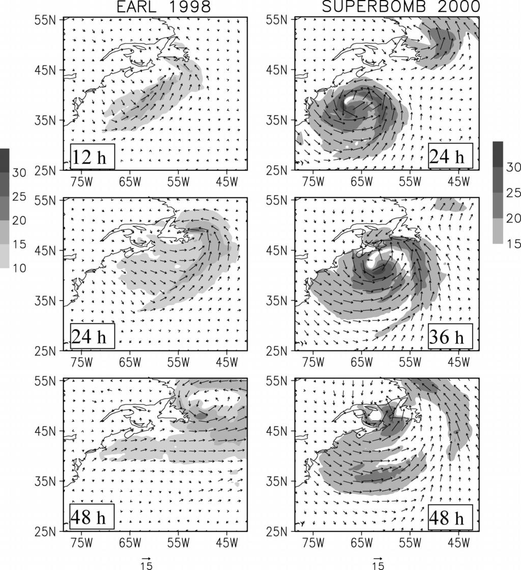 2436 MONTHLY WEATHER REVIEW VOLUME 132 FIG. 2. As in Fig. 1, comparing U 10 winds (m s 1 ), for (left) Earl and (right) Superbomb. TABLE 1. List of numerical experiments.