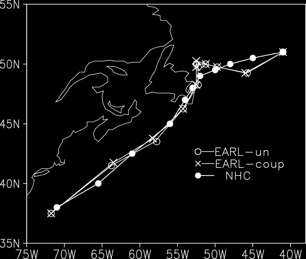 OCTOBER 2004 REN ET AL. 2437 FIG. 3. Comparisons between the control track (uncoupled MC2) simulation (EARL-un), with the coupled (MC2 POM) simulation (EARL-coup) and the NHC analysis storm track.