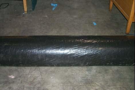 Figure 3 The exterior of the fully stretched, and the compressed (29.50%) 10 (250 mm) flexible duct test specimens.