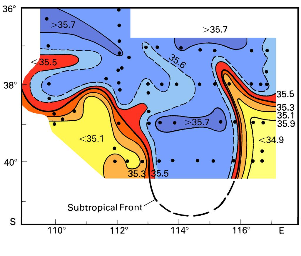 Antarctic oceanography 73 gradients does not extend simply in a zonal direction but includes meanders, convolutions and eddies of various sizes.