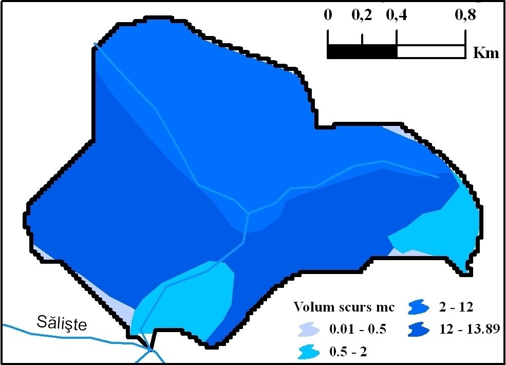 ŞT. BILAŞCO The peak discharge may be identified as a GRID database representing the drained water volume (fig. 2) for which the time of concentration is computed.