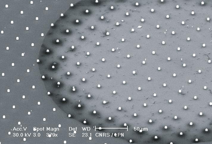 As the drop radius reaches 75 µm (fifth snapshot), the state of the drop abruptly changes, from a super-hydrophobic state to a hydrophilic-like one.
