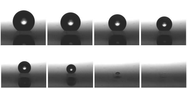 The drop keeps on evaporating, and the transition is observed for the very same critical radius as in fig. 1.