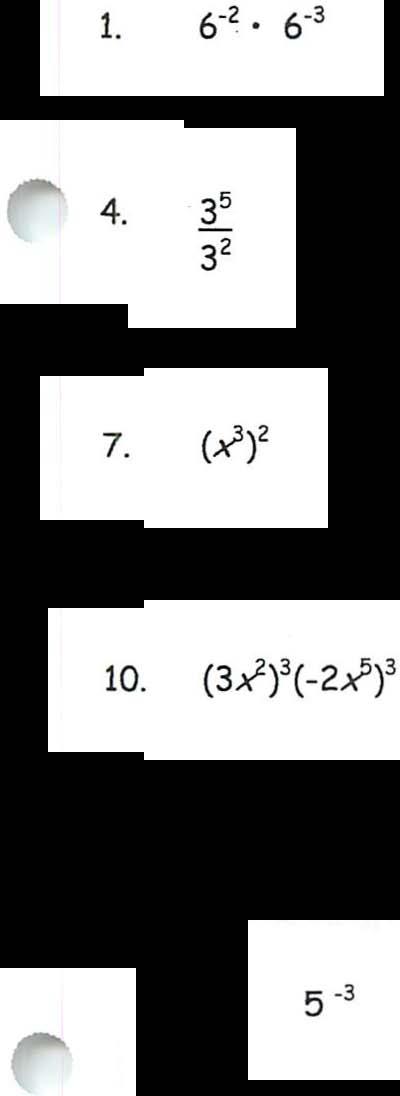 a"bn Quotient to a Power: Exercises: Simplify using the Rules for Exponents. 2. 3. (4a) 3. (4a) B 5. 8. 11.