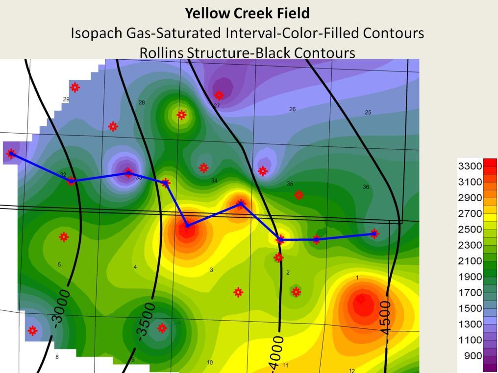 Presenter s notes: Yellow Creek Field is located on a plunging nose in the northern Piceance Basin. The thickness of the gas-saturated interval varies dramatically over relatively short distances.