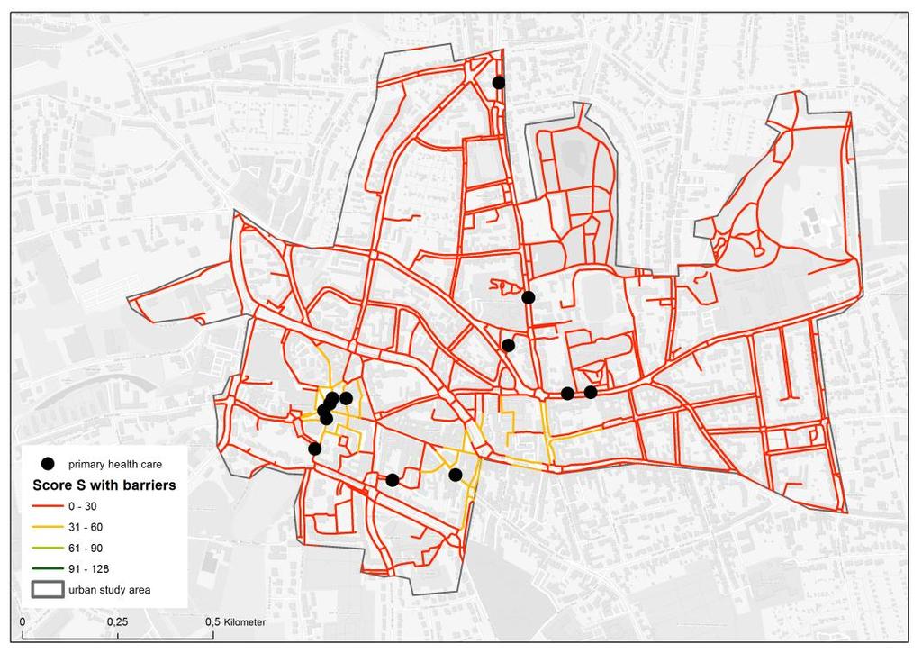 Score Values for Footpaths Representing the Accessibility of