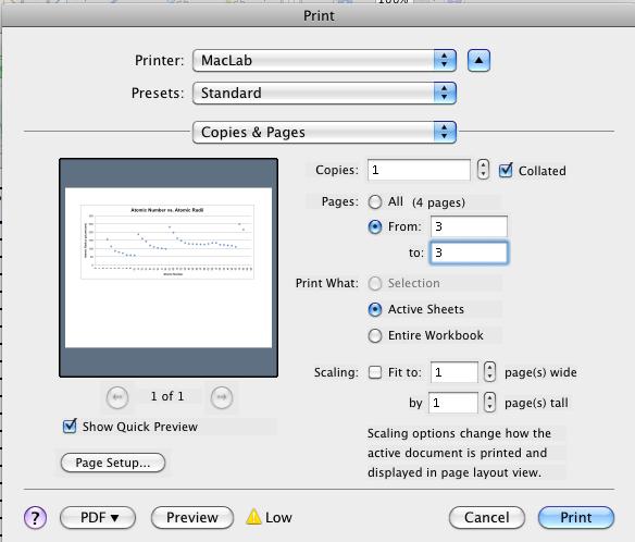 d. Go to file -> print. Select pages: from and change so you are only printing your graph (see below mine was page 3). e.