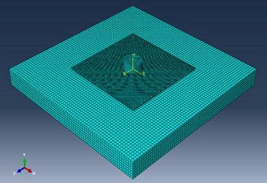 a) b) Fabric c) Foot pressure Table d) Figure. a) Shirley digital thickness tester, b) Simulation of Shirley digital thickness tester in ABAQUS, c) Boundary conditions, d) FE meshes.