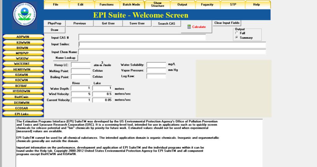 An overview of some commonly used QSARs 3. EPISuite EPI (Estimation Programs Interface) Suite Developed by US EPA and SRC.