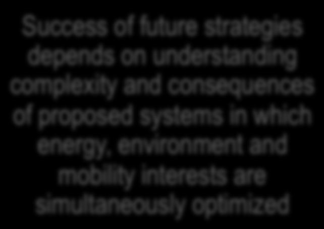 consequences of proposed systems in which energy, environment and mobility interests are simultaneously optimized