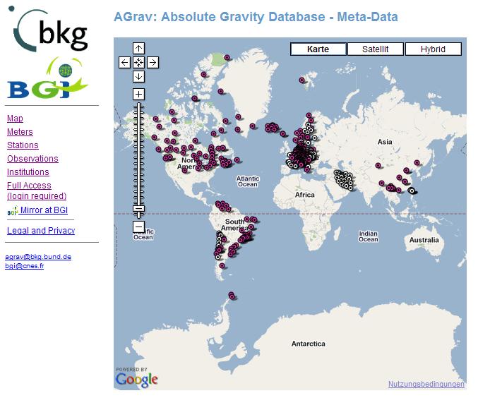 Registry based upon AGrav Database Web-based database Absolute gravity database is part of the BGI services Realization on two