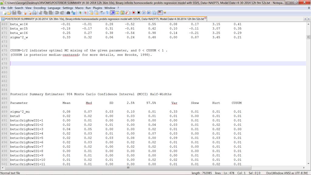 Convergence Analysis Step #1: Click table to verify that 95% sizes Monte Carlo Confidence Intervals (MCCI) half-widths, for parameter estimates of interest, are sufficiently small (e.g., around.
