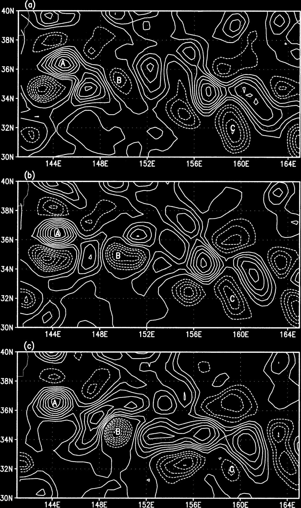 MARCH 2002 LUO AND JAMESON 389 FIG. 8. Sea surface height contours showing eddies in three snapshots of T/P data at 10-day intervals.
