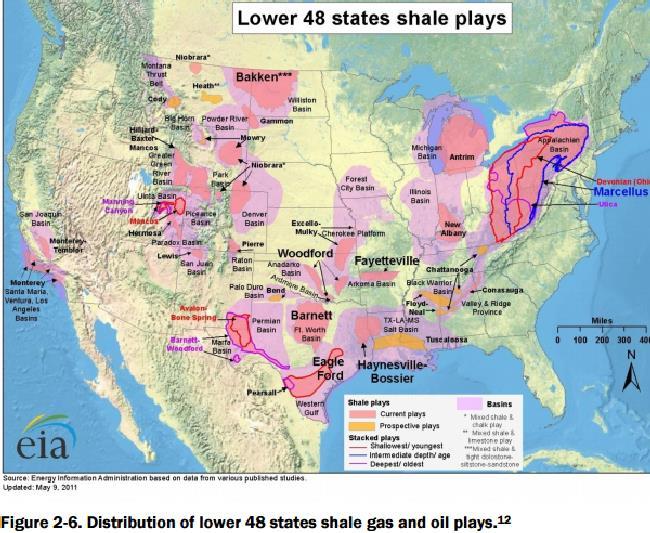 The major fracking plays are: Tight Oil o Bakken in North Dakota and Montana o Eagle Ford in Texas Shale Oil o Haynesville in Louisiana and Texas o Marcellus in Pennsylvania and West Virginia Tight