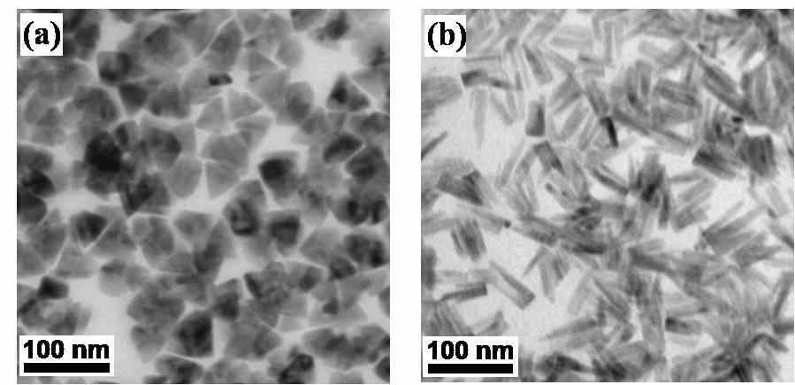 Figure S2. TEM micrographs of (a) h-coo nanocrystals with an average side edge length of 40 ± 6.