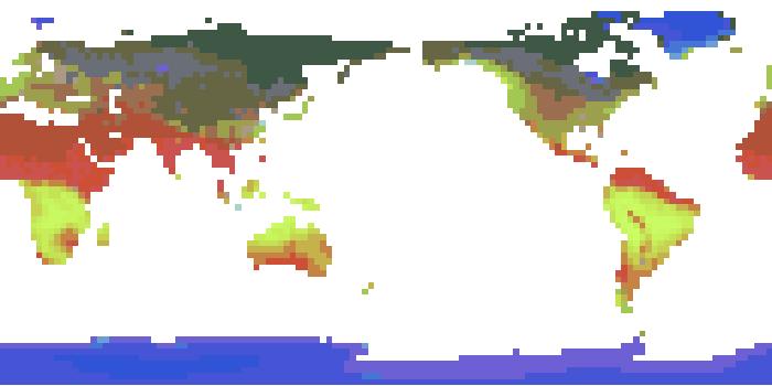 Fig. 3. Global ecoregion map. This global map of 2,796 PCM land surface cells taken from Hoffman and others (2005) illustrates a central problem.