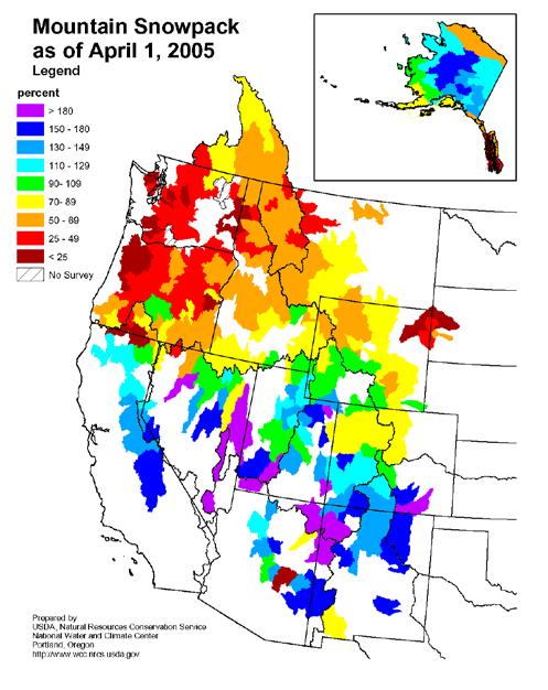 Large Interannual Variability While the downward trend in April 1 snowpack water
