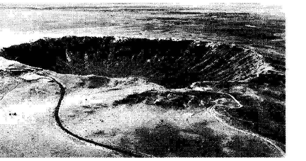 51. The photograph below shows a large crater located in the southwestern United States. Some fragments taken from the site have a nickel-iron composition.