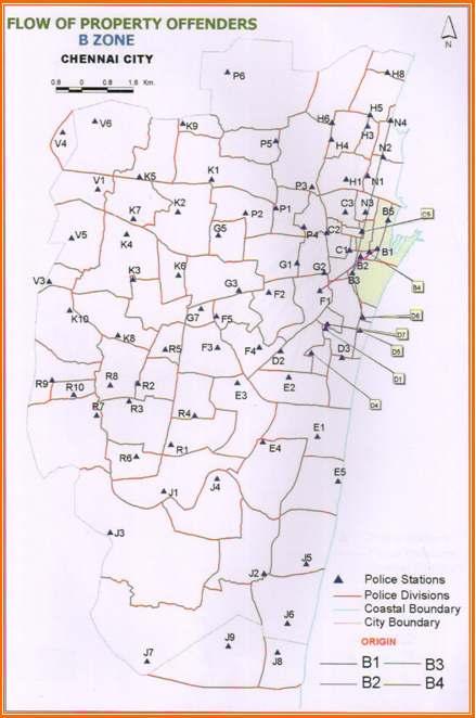 Figure 1: Flow of property offenders Zone B 3.6.2 Zone C The flow of offenders from C zone is towards north east.