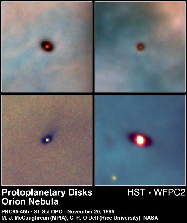 esimal Infrared excess above black body of star reveals the presence of cool dust orbiting the star Discs seen by Hubble as dark spots on bright background vary in
