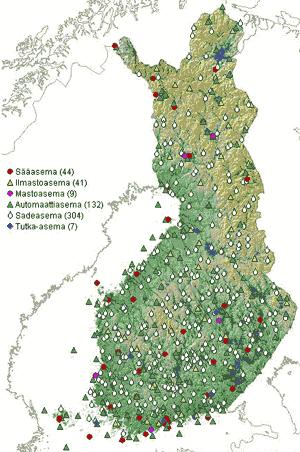 Weather station observations by FMI The Finnish Meteorological Institute regularly produces several kinds of observations nearly from 500 locations around the country.