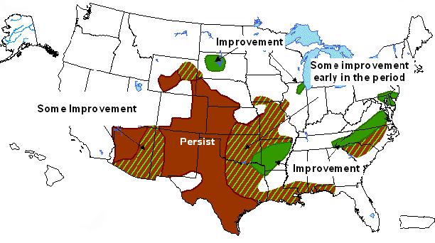 Seasonal Drought Outlook through July 2006 Source: NOAA Climate Prediction Center The seasonal drought outlook for the period of May through July 2006 predicts intensification of drought status in