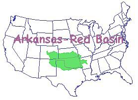 Figure 15a: Map of the ABRFC area including major cities. This map is a forecast point status for flooding in the Arkansas-Red Basin.