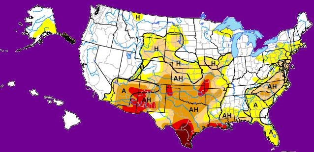 The southwestern corner entered into D0 (abnormally dry) status and the D2 (severe) status in the southeast expanded slightly farther north.