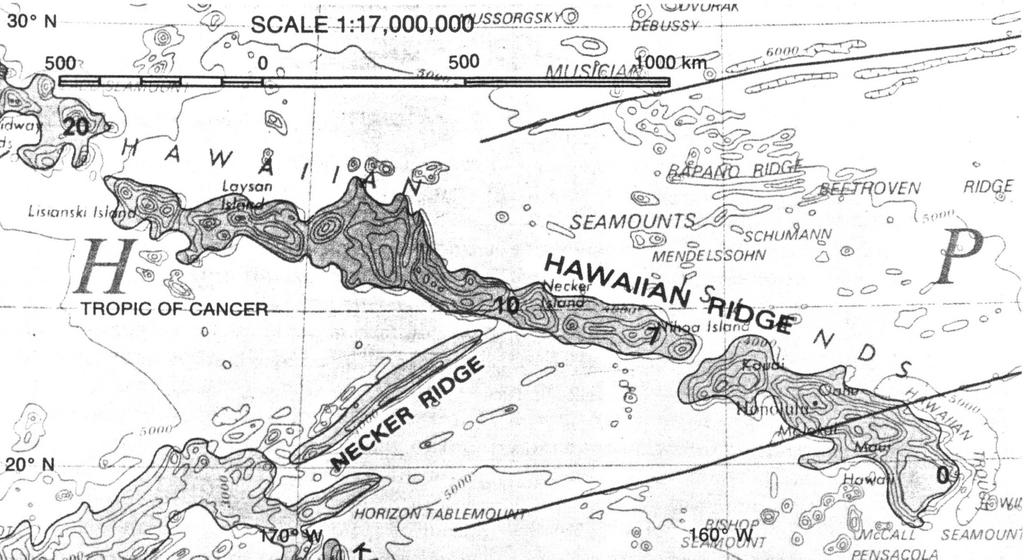 Laboratory #7: Plate Tectonics 1. From Hawaii (0 m.y.) to Nihoa Island (7 m.y.) 2. From Nihoa Island (7 m.y.) to just west of Necker Island (10 m.y.) 3. From just west of Necker Island (10 m.y.) to Midway Island (20 m.