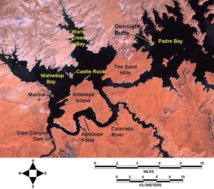 FIGURE 5: Selected geographic locations in the lower portion of Lake Powell.