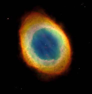 12) 12 Same as 10 for the image shown, -- Ring Nebula in Lyra -- Star death stellar remnant -- The outer layers of a sun-sized star that had gone through its red giant stage has been blown away