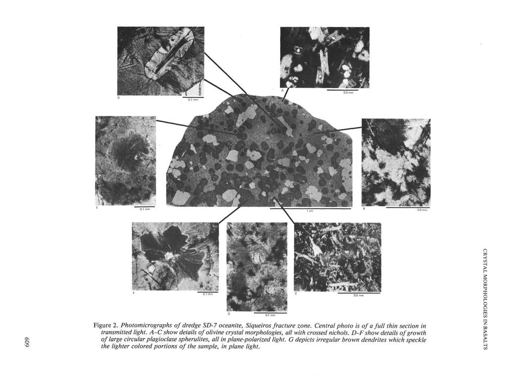 ON o Figure 2. Photomicrographs of dredge SD-7 oceanite, Siqueiros fracture zone. Central photo is of a full thin section in transmitted light.