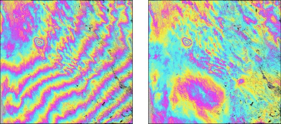interferograms. considering GPS derived interseismic-induce large-scale surface deformation. Residual fringes as given in these interferograms are mostly caused by inaccurate satellite orbit data.