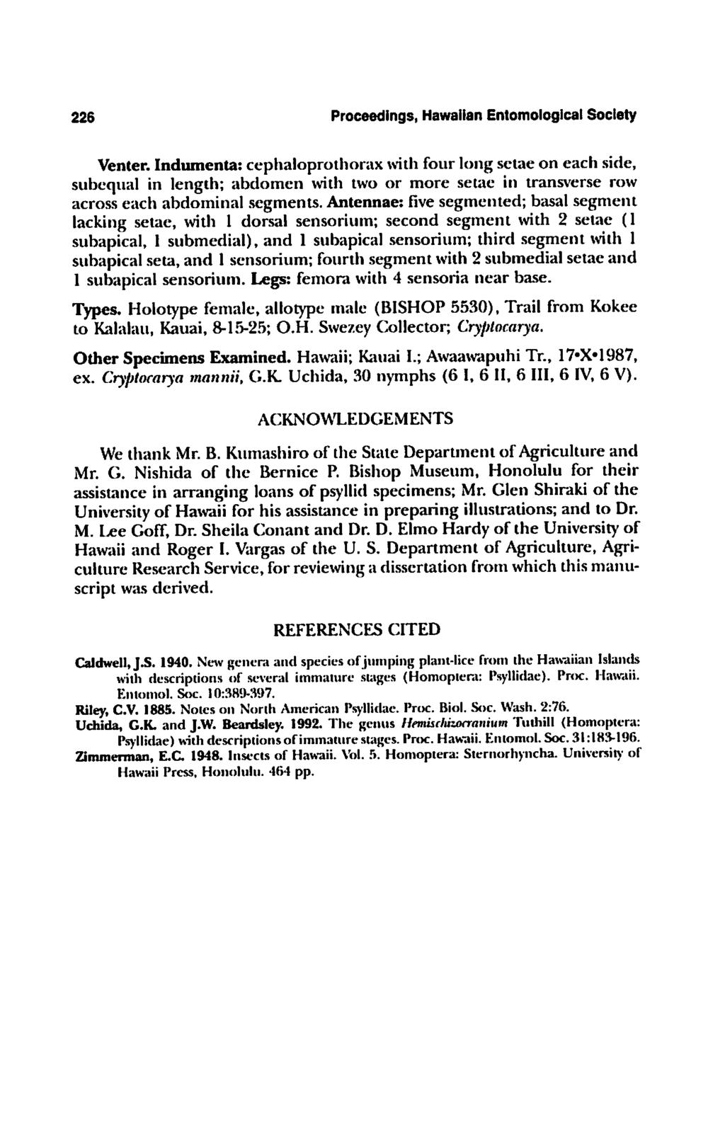 226 Proceedings, Hawaiian Entomological Society Venter.