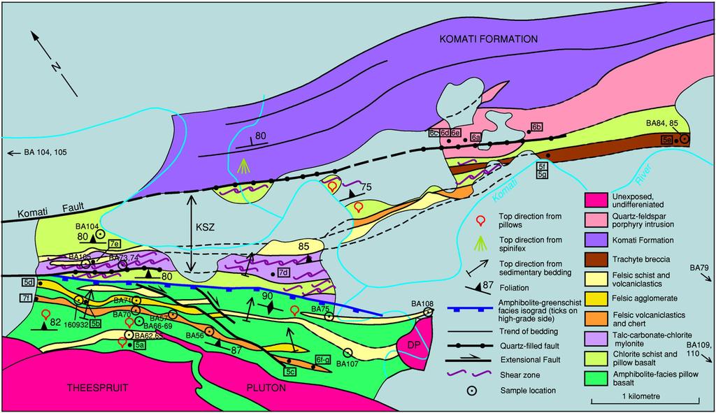 M.J. Van Kranendonk et al. / Chemical Geology 261 (2009) 115 139 119 Fig. 3. Geology of the Tjakastad area of the Barberton Greenstone Belt, according to de Wit et al.