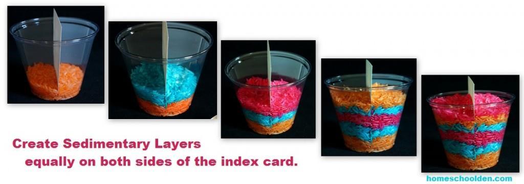 ) Next, the kids spooned different colors into the cup, equally on