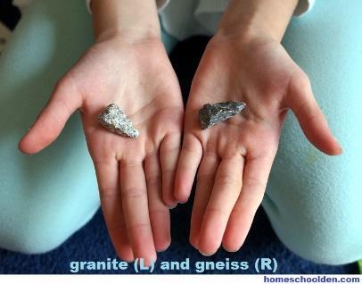 We spent time look at samples that change to metamorphic rock (like the granite an igneous rock that that changes into gneiss):