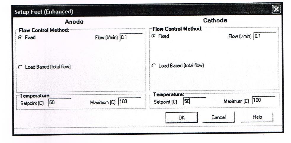 The fuel setup screen, as shown in Figure 4, can be used to set operating