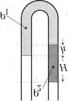 The following 2 questions concern the same physical situation: There is a vertical U-shaped tube containing two distinct liquids that do not mix, as illustrated below.