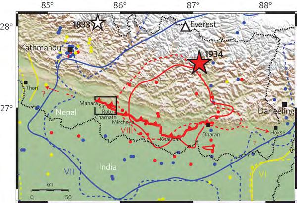 Extension of 1934 Bihar Nepal surface rupture