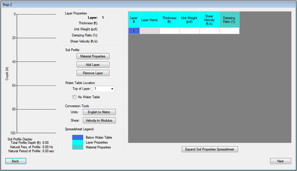 Specify the material properties of the layer as follows: Press the Next button.