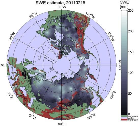 3. Snow Water Equivalent (SWE) maps for SNAPS target areas (FMI) The goal of Finnish Meteorological Institute (FMI) in the SNAPS project was to adapt the FMI developed snow water equivalent (SWE)
