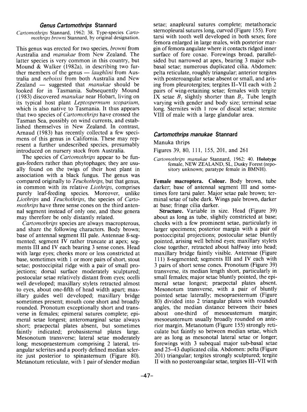 Genus Cartomothrips Stannard Cartomothrips Stannard, 1962: 38. Type-species Cartomothrips browni Stannard, by original designation.