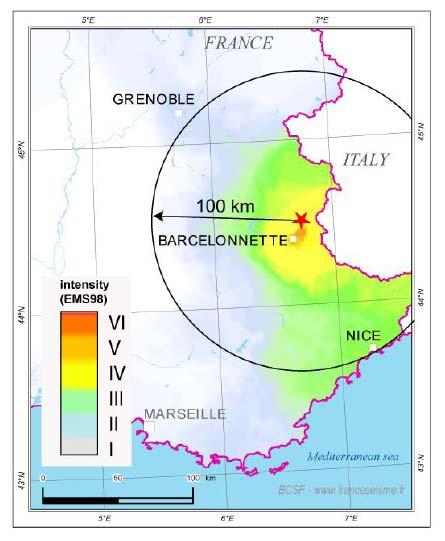 Directivity effect for a smallearthquake PGA values recorded at Nice and Grenoble versus PGME (black line)