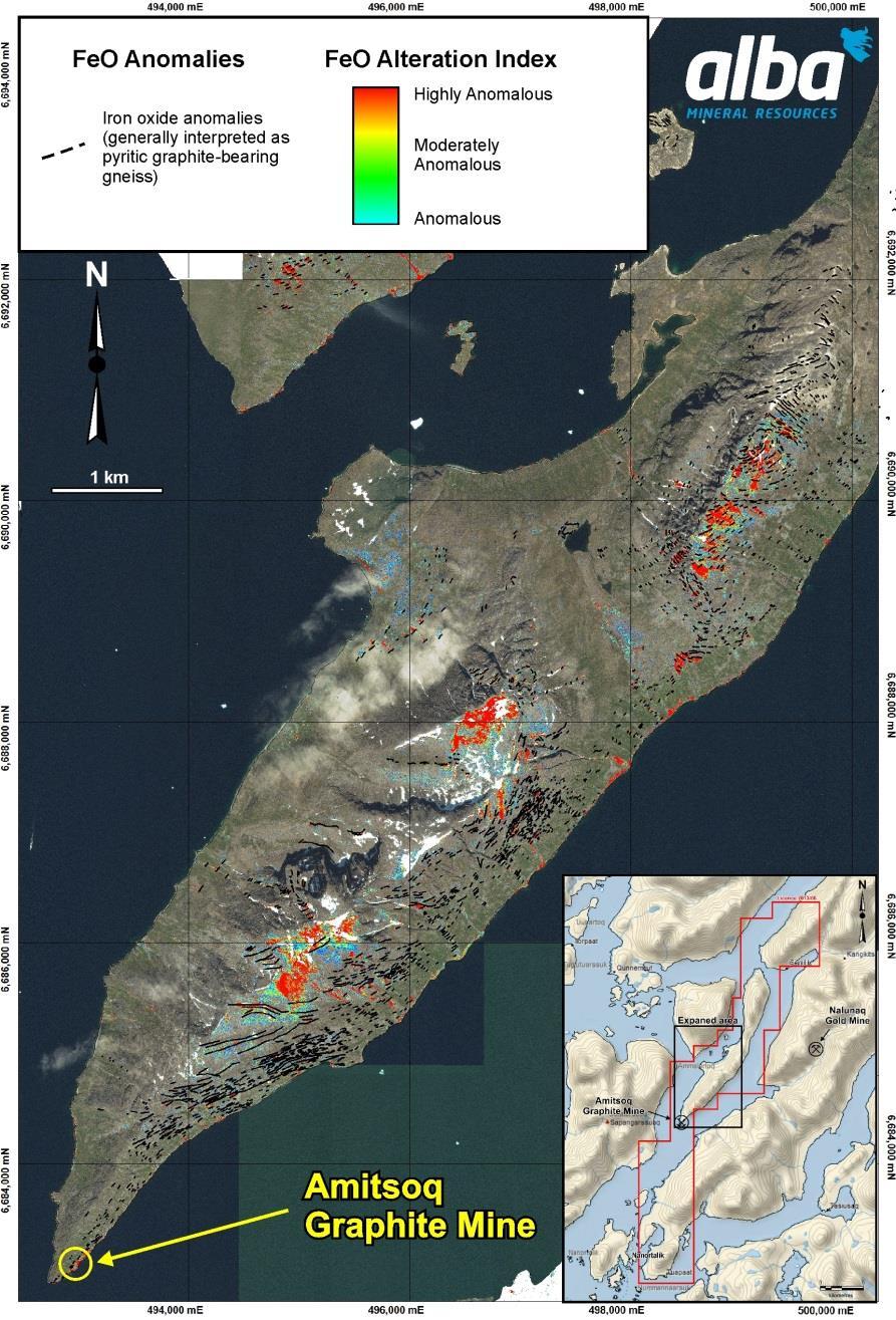 FeO Remote Sensing Study Remote sensing study (Q1 2016) found numerous and continuous FeO anomalies along strike and proximal to the mine Additional FeO anomalies interpreted to be favourable targets