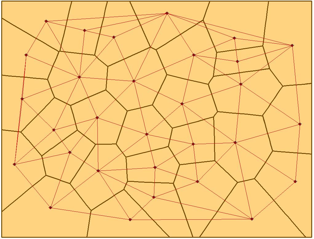 74 Obr. 6.7 Voronoiho polygóny Na obr. 6.7 sú zobrazené plochy vplyvu fialovou farbou, čiže Voroneiove polygóny.