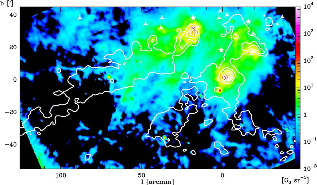 Cepheus Molecular Cloud B Contours: CO 3-2 Colors: FUV-Field derived from FIR continuum